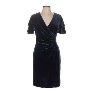 DKNY Velvet Sheath Dress NWT 10 Navy Tiered Flutter Sleeve Ruched Holiday Party
